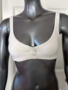 Tavik+ Marlowe White Ribbed Scoop Bikini Top with Front Snap Detail